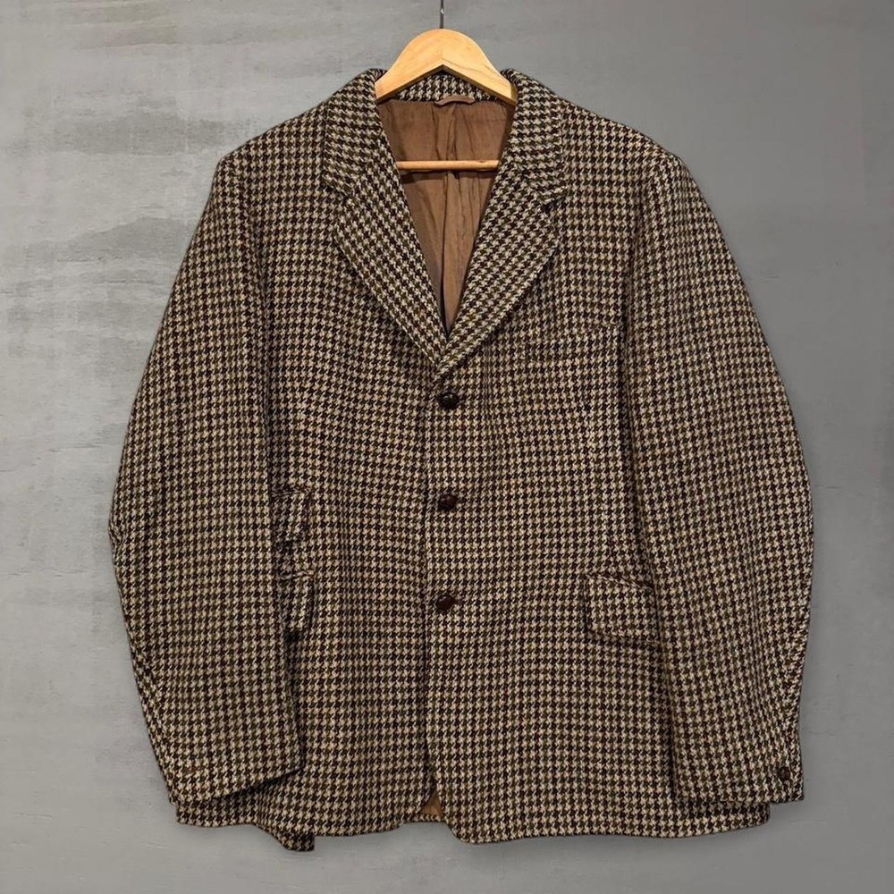 Vintage Harris Tweed Dunn & Co Blazer Brown Houndstooth Wool Sport Coat 44